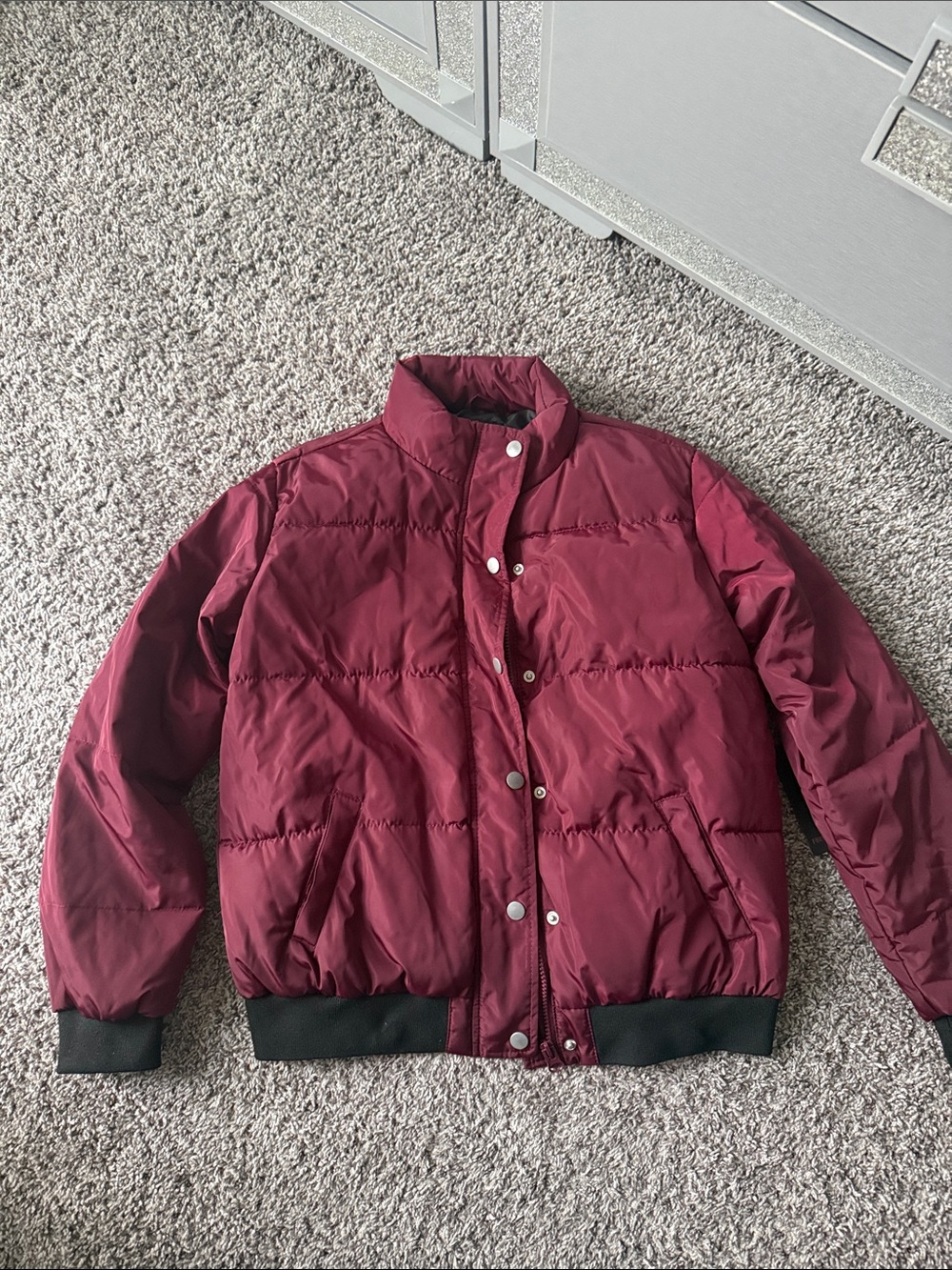 Forever 21 Quilted Bomber Jacket - Burgundy with Black Trim